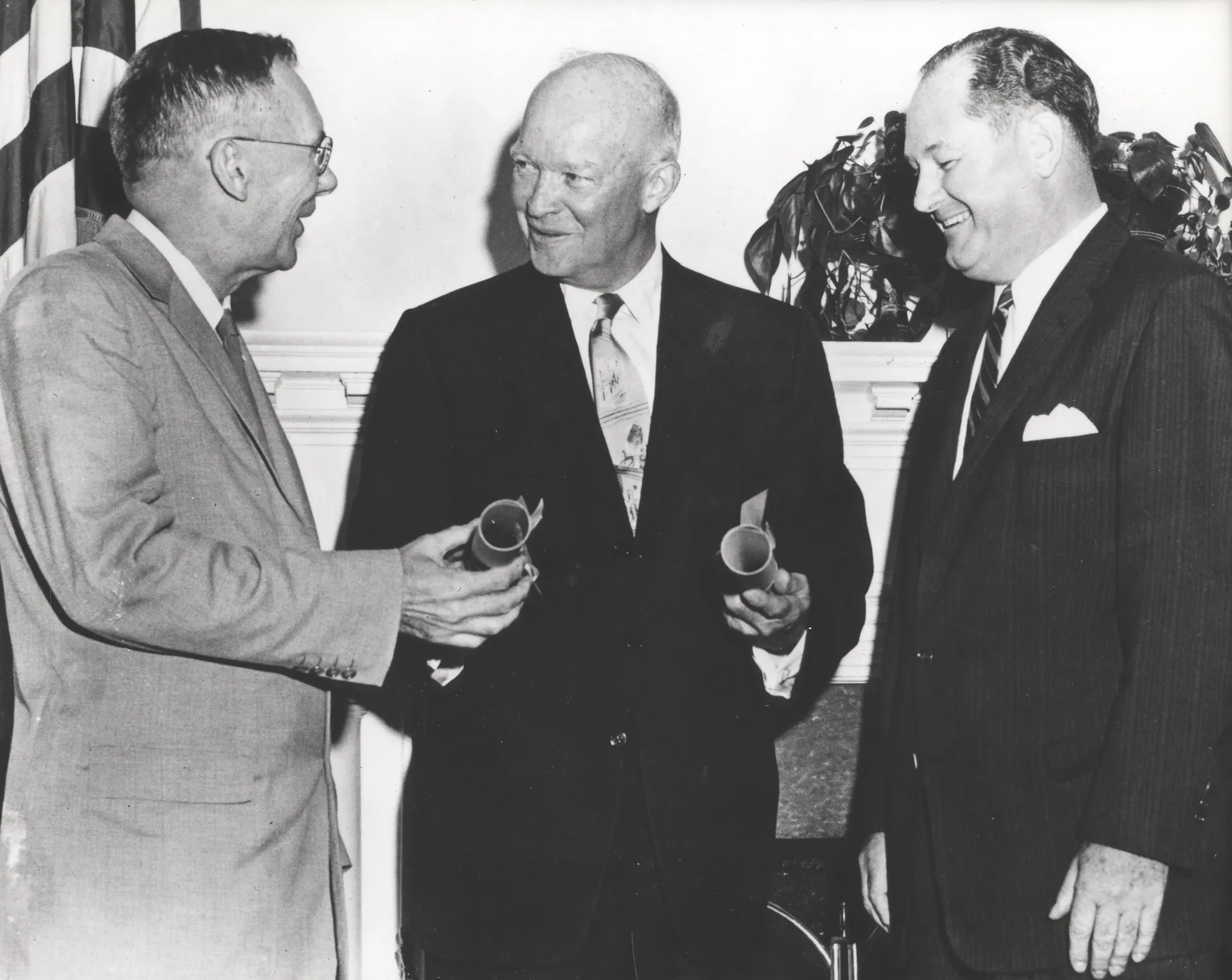 President Eisenhower with T. Keith Glennan and Hugh Dryden, NASA’s first administrator and deputy, in 1958.