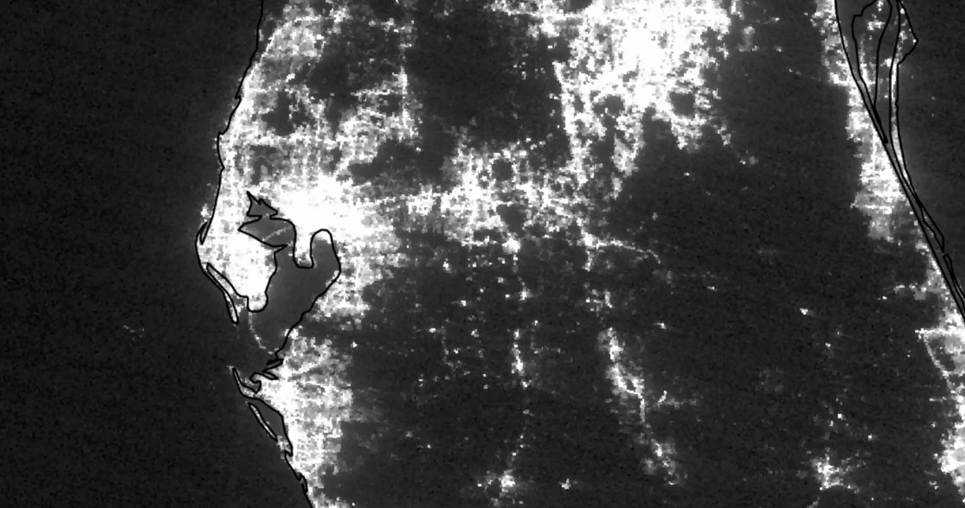 Night lights of the Tampa Bay area and Florida’s Gulf Coast on August 13, 2024: Tampa, St. Petersburg and Sarasota glow brightly.